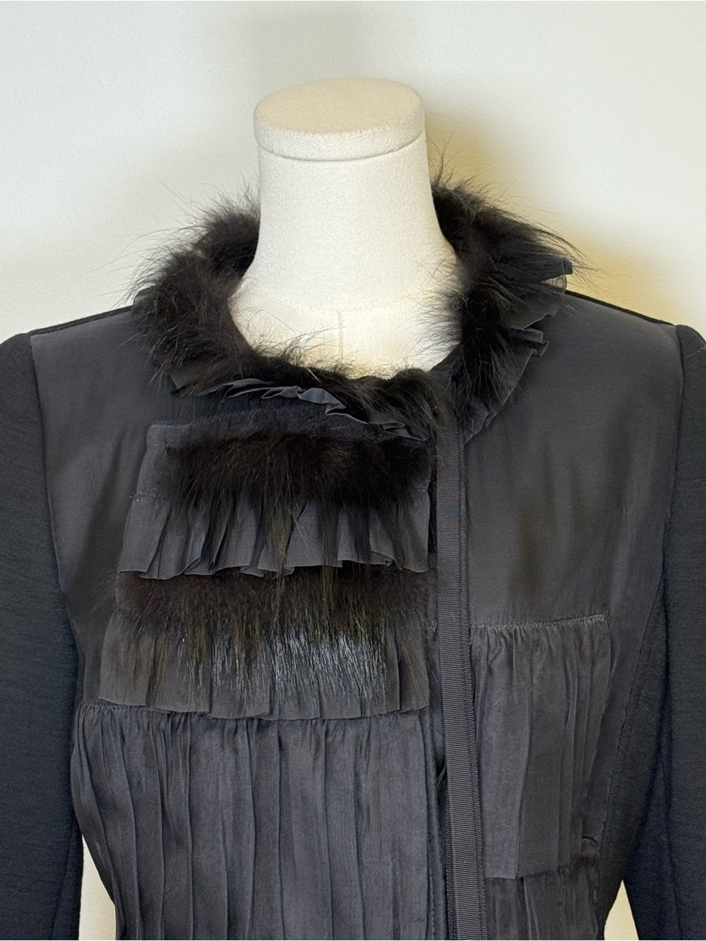 Rare! Vintage Elie TAHARI Silk & Wool Jacket Fox Fur Trim Women’s Size Medium - Picture 5 of 14